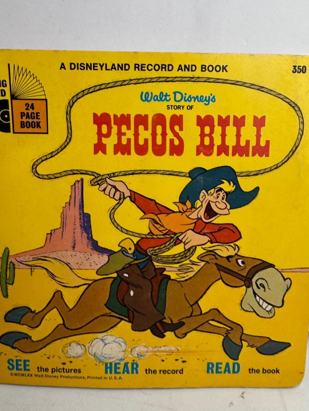 Vintage 1970 Walt Disney Story of Pecos Bill Disneyland Record and Book #350 7"